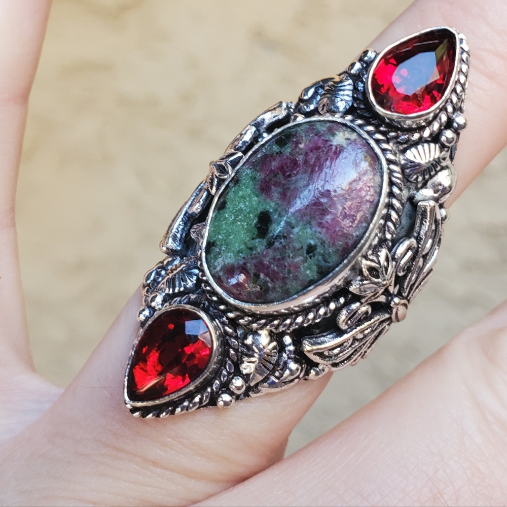 New Ruby in Zoisite and Garnet 925 Silver Butterfly Statement Ring.